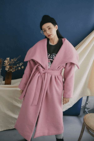 大翻領綁帶大衣外套