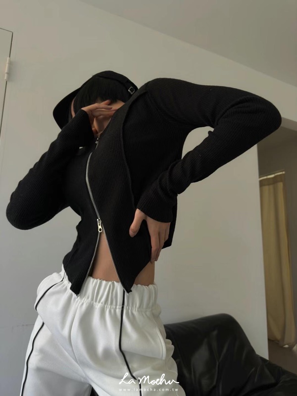 雙邊拉鍊合身線條辣妹上衣