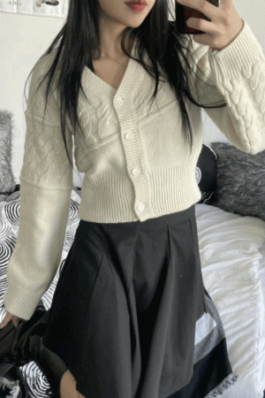 麻花混坑條V領外套