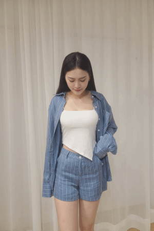 蜜桃絨條紋套裝