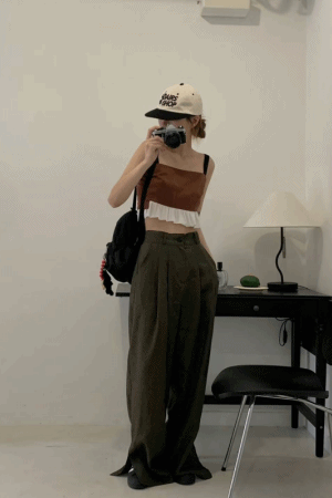 雙抓摺麻料西裝寬褲