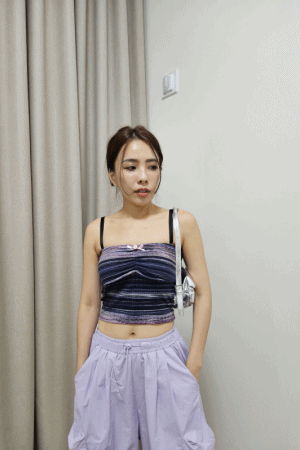 蝴蝶結抓皺混色平口上衣(闆娘清單)