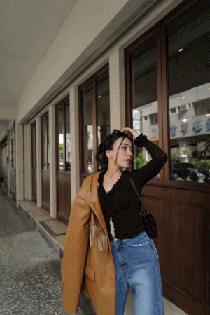 捲邊皺褶袖開衫上衣(闆娘清單)