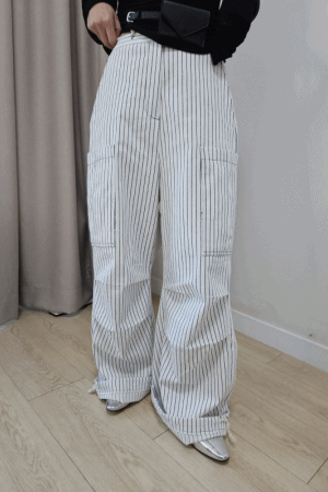 直條紋時髦工作褲