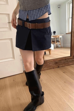前抓褶迷你短褲裙(不附腰帶)