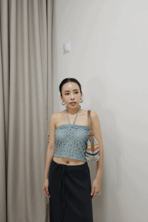 歐美感繞頸扭結小背心