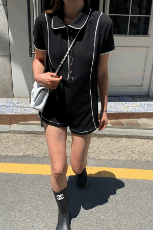 邊線立體感排釦造型連身短褲