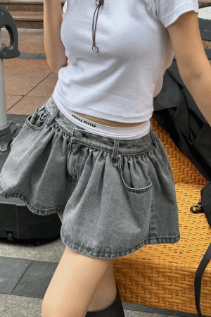 中低腰後口袋牛仔澎裙