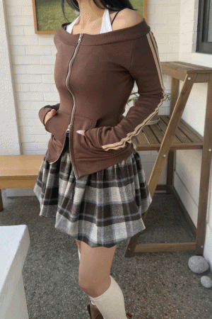 復古色調格子裙