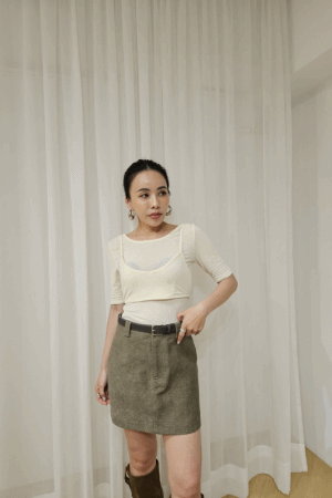 兩件式五分袖圓領T恤+小背心SET