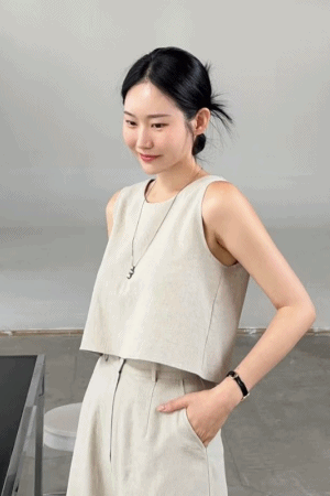 背後排釦棉麻背心