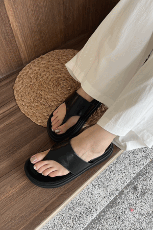麂皮拼皮革厚底拖鞋(正常版)