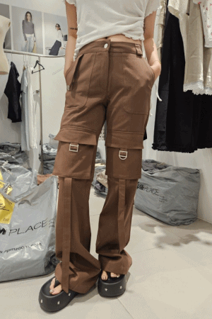 (限量商品)中腰個性工裝長褲