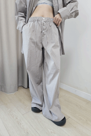 綁帶直條紋長褲