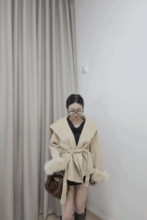 雙面羊絨人造毛圈綁帶外套