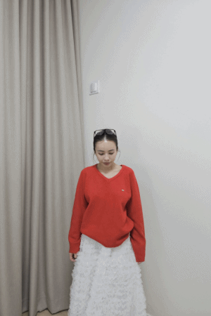 小鐵標V領螺紋毛衣