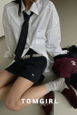 鐵標側綁腰襯衫(附領帶)