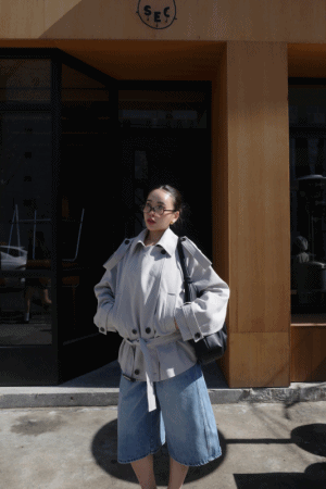 西裝面料風衣短版外套