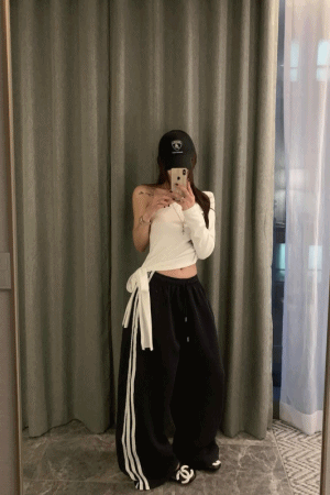 蕾絲條紋毛巾布棉褲