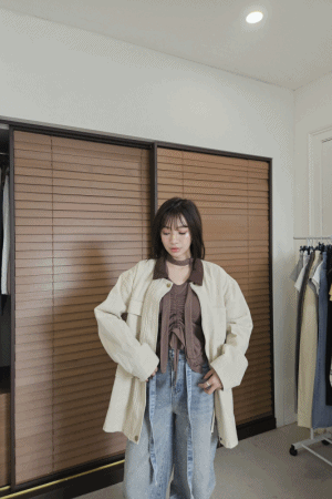 拼色領牛仔工裝外套(闆娘.花花清單)
