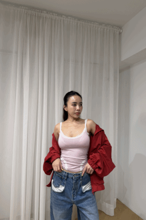 蕾絲滾邊條紋背心