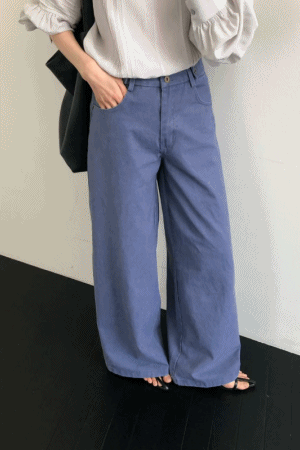 腰雙鈕扣垂墜牛仔寬褲