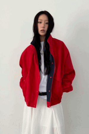 大口袋鈕扣設計拼色外套