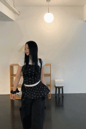 冰涼感點點平口BRA上衣+屁簾套裝