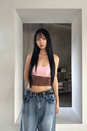 拼接色細肩美背BRA背心