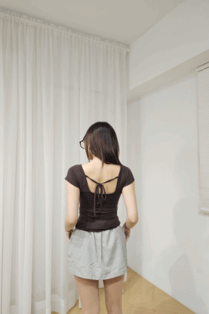 微透美背綁帶上衣
