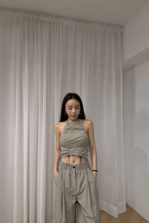 掛脖車線抽繩美背背心