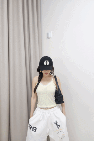蕾絲滾邊麻料細肩背心