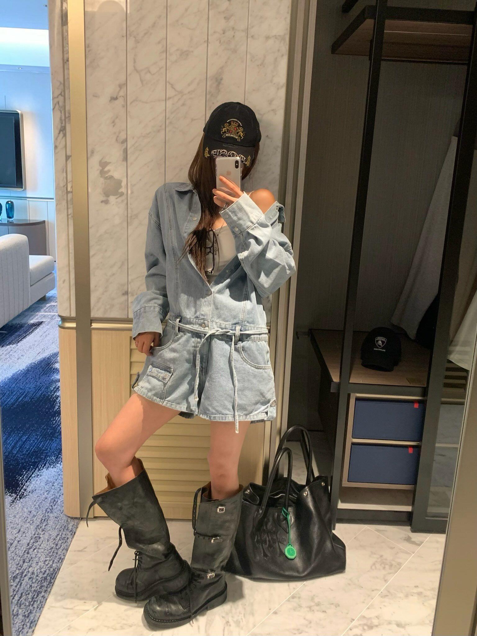 牛仔綁帶連身短褲