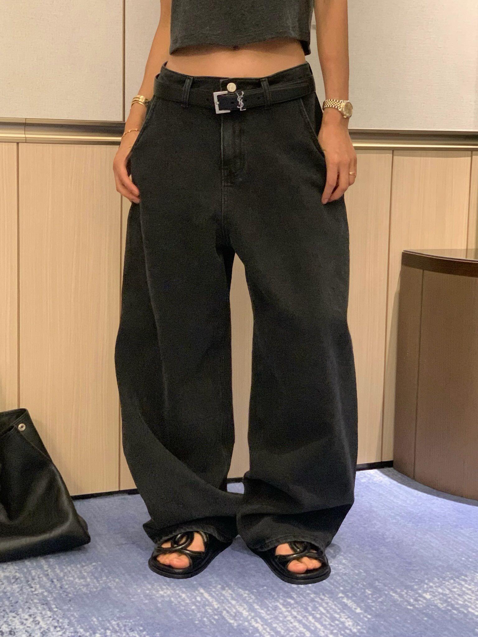 牛仔俐落寬長褲