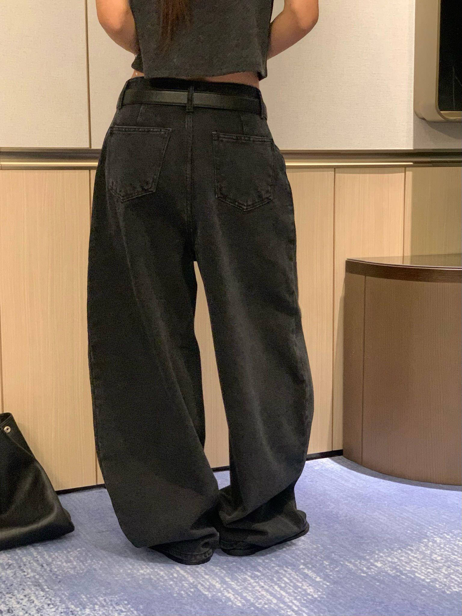 牛仔俐落寬長褲