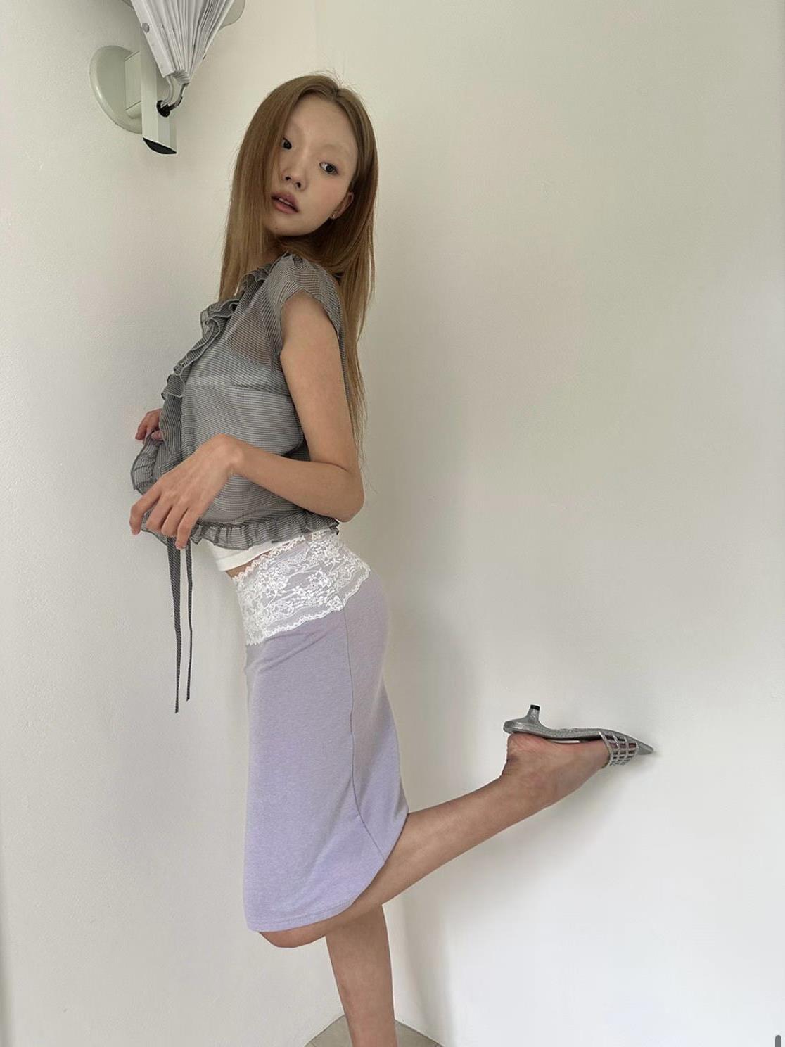 腰封蕾絲五分棉裙