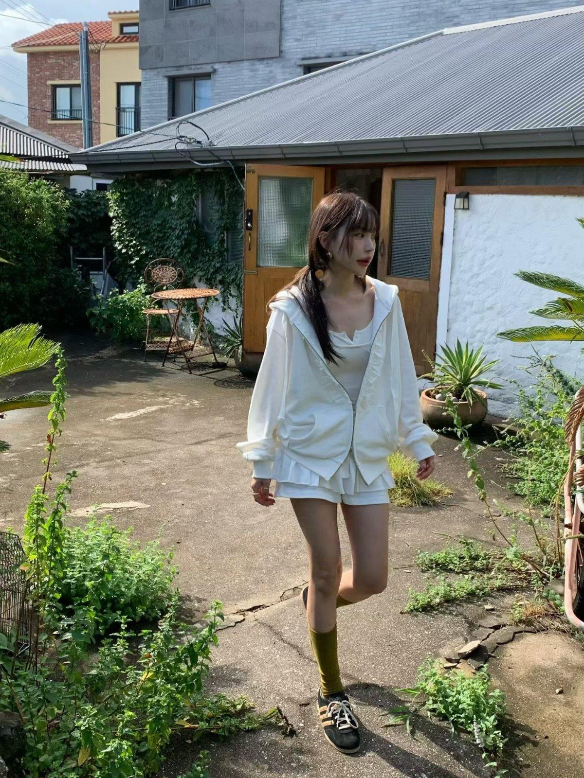 棉質連帽荷葉外套