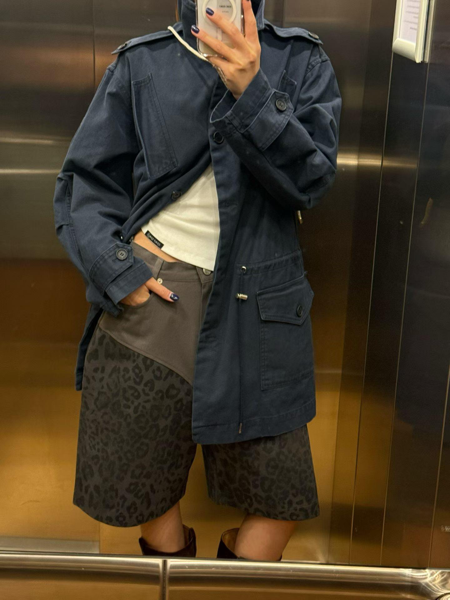 拼接豹紋五分褲