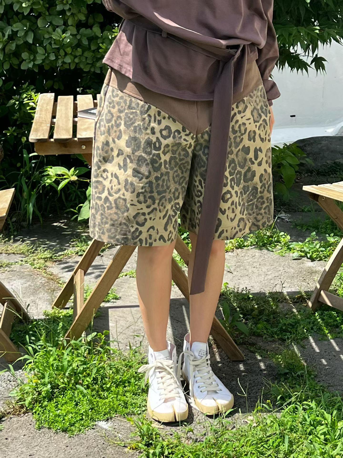 拼接豹紋五分褲