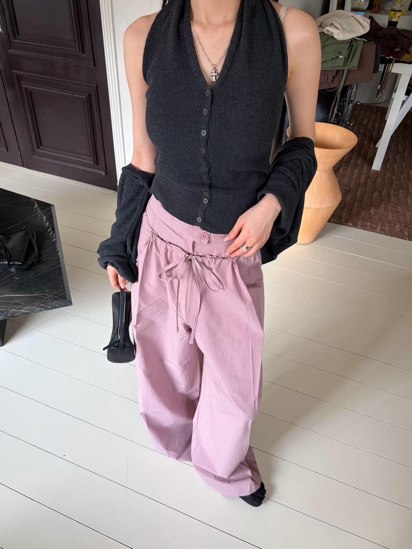 坑條掛脖背心外套SET