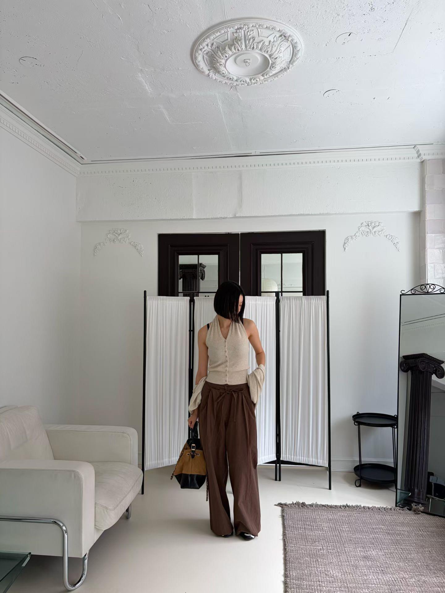 坑條掛脖背心外套SET