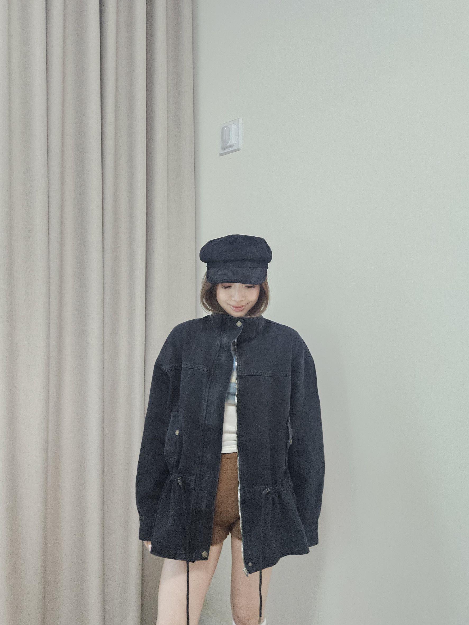 腰抽繩牛仔軍裝外套