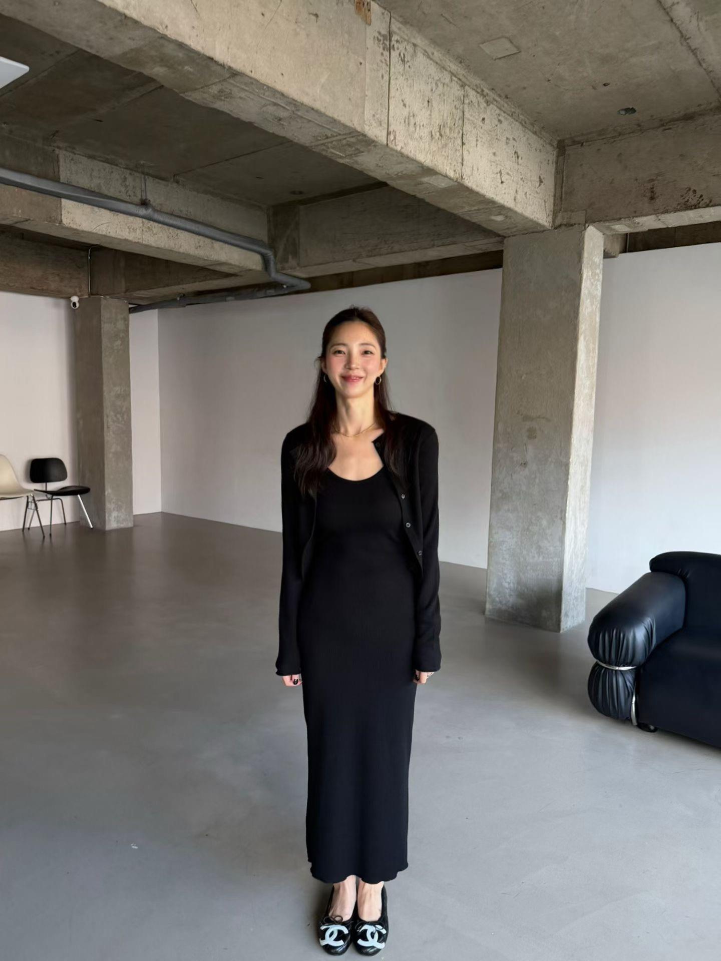 坑條長洋裝外套SET
