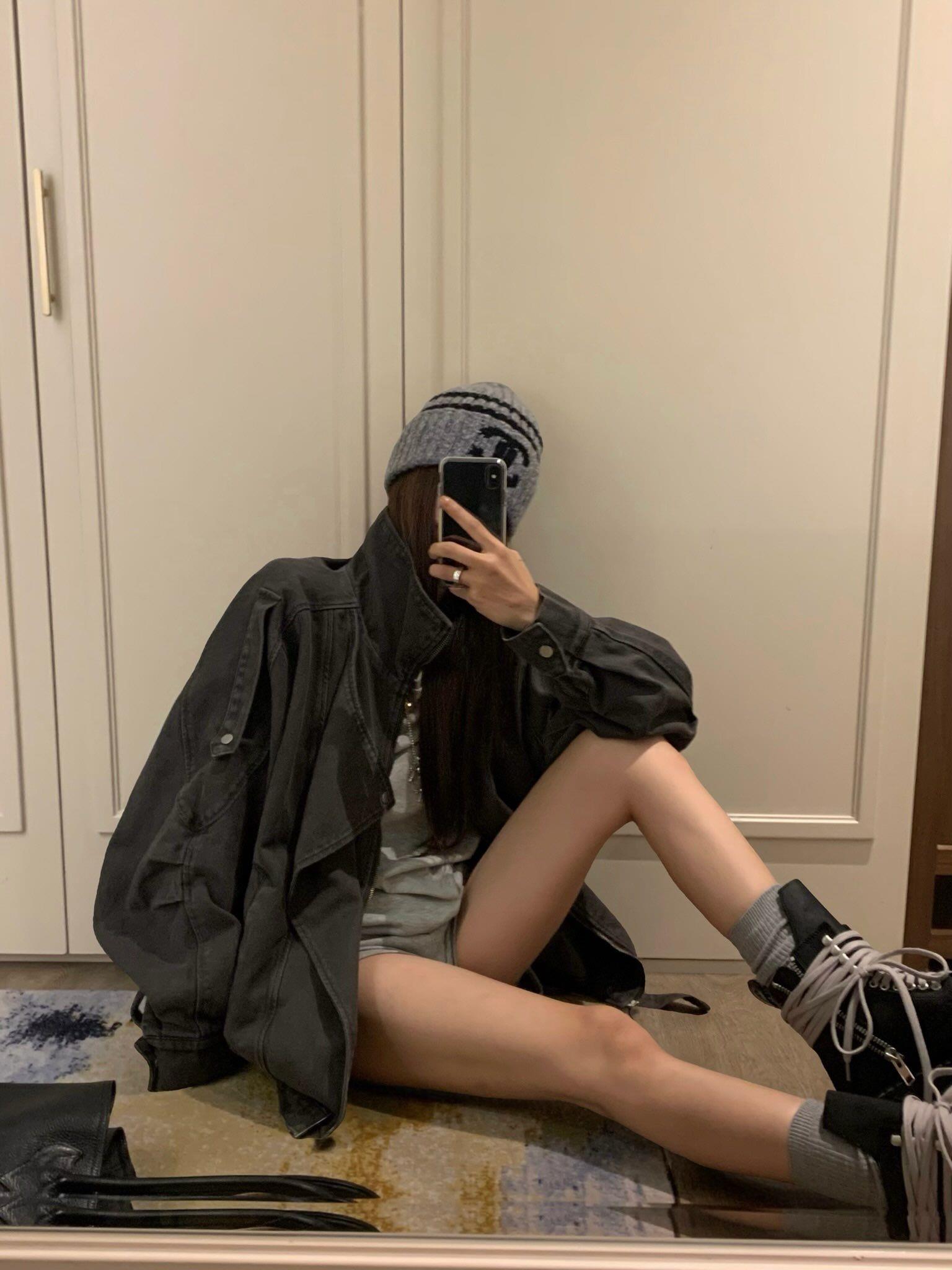翻領垂帶牛仔外套
