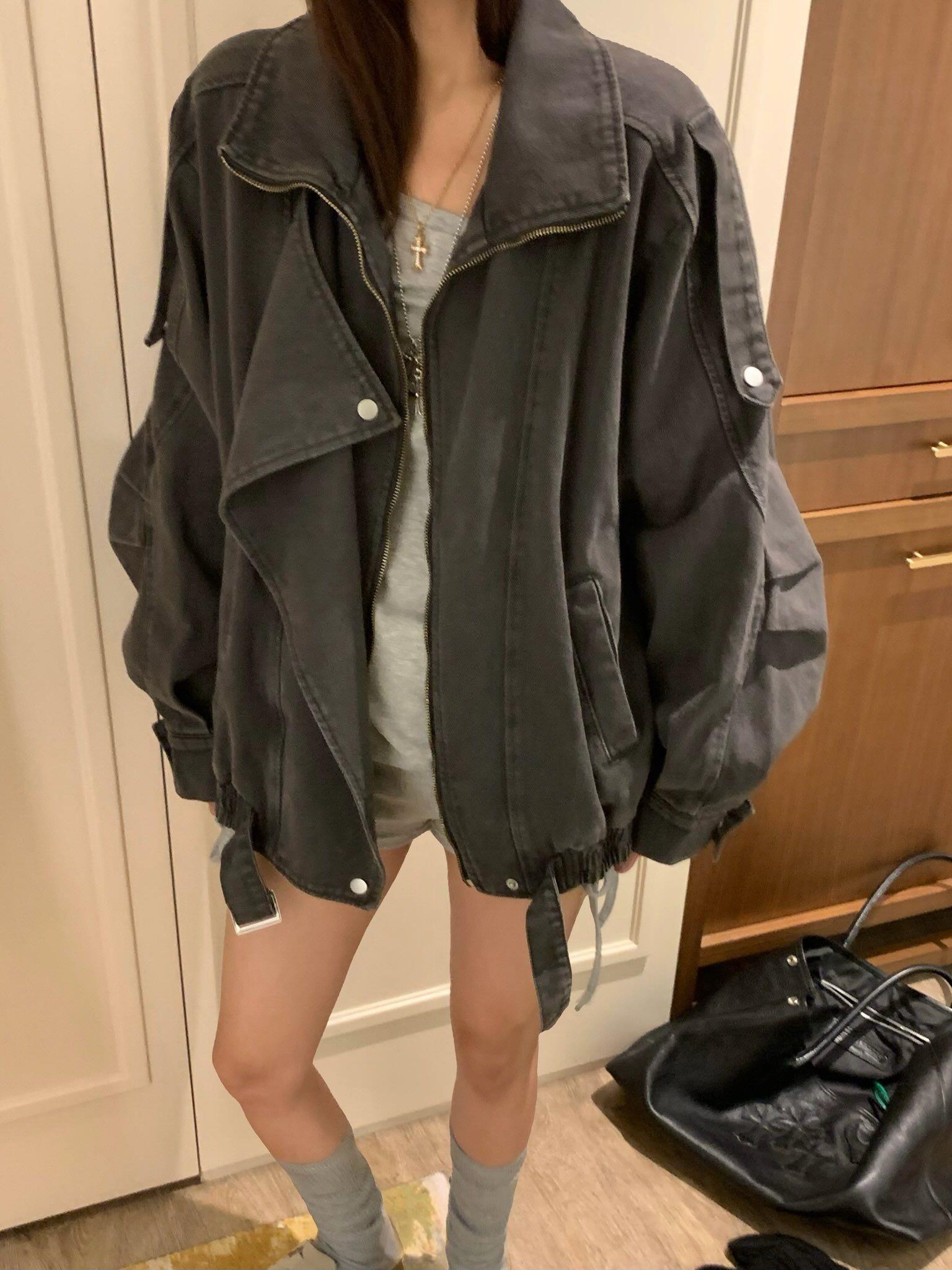 翻領垂帶牛仔外套