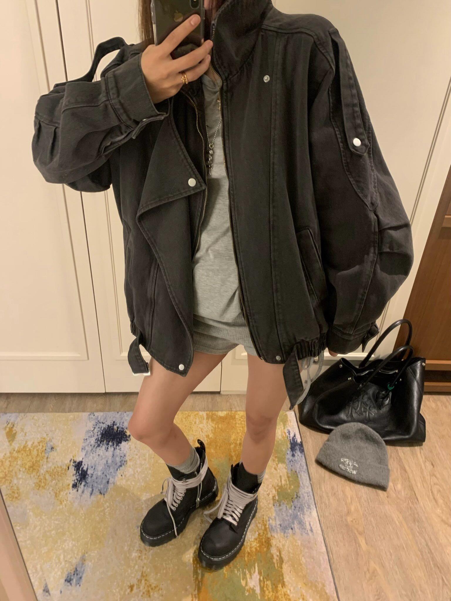 翻領垂帶牛仔外套