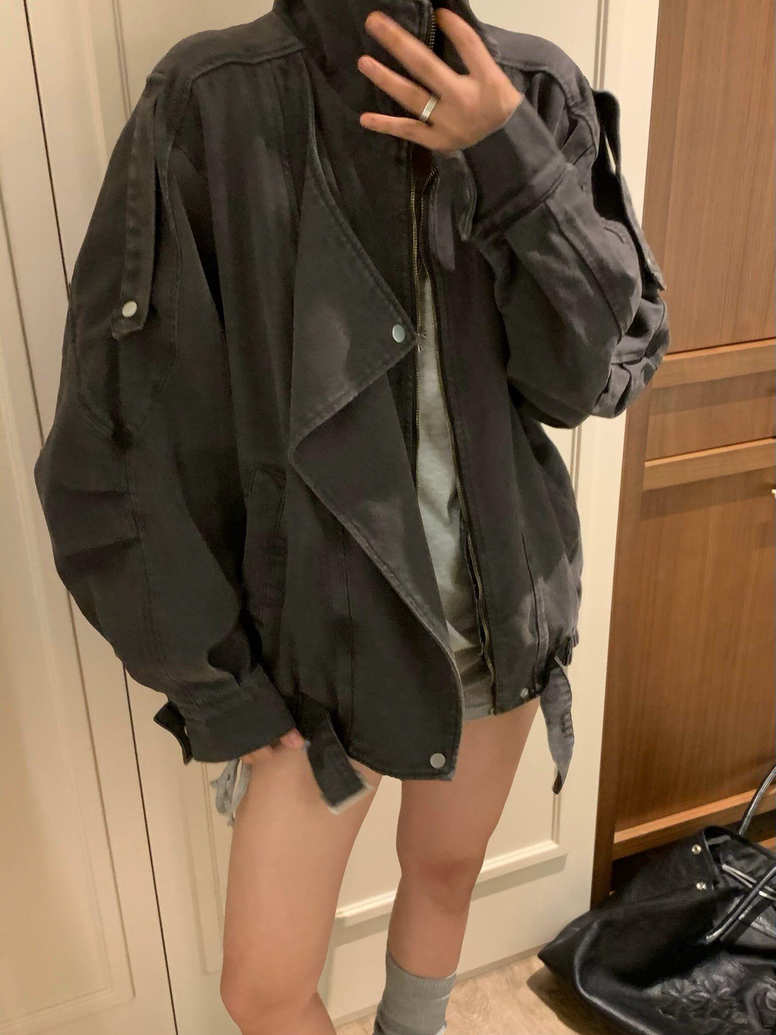 翻領垂帶牛仔外套