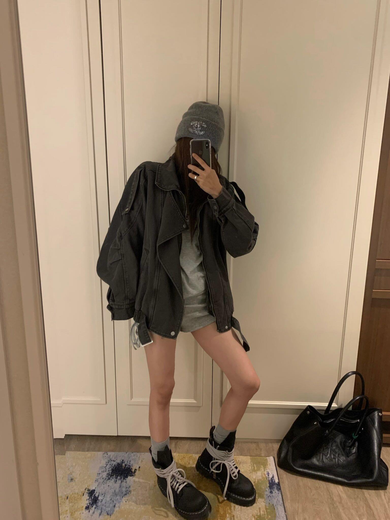 翻領垂帶牛仔外套