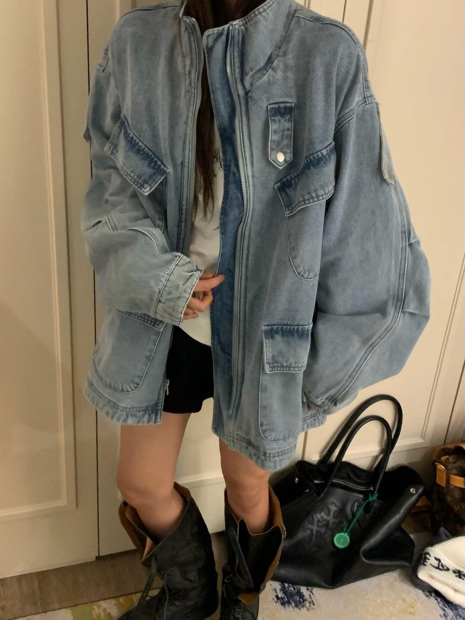 中長立領牛仔外套