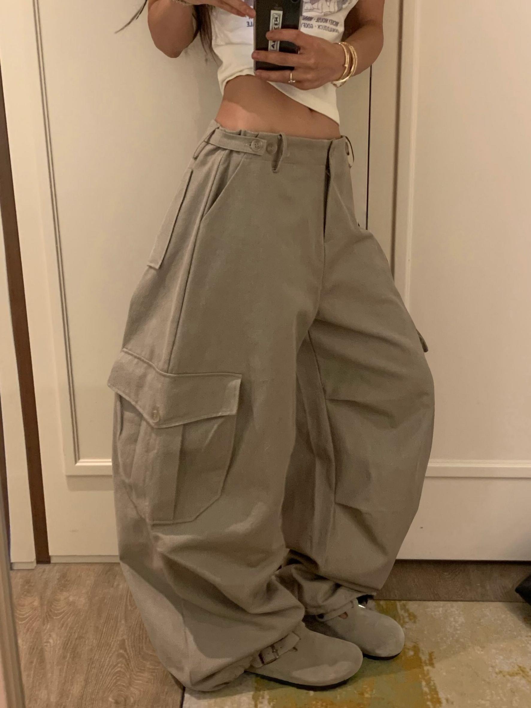 工裝澎感寬長褲